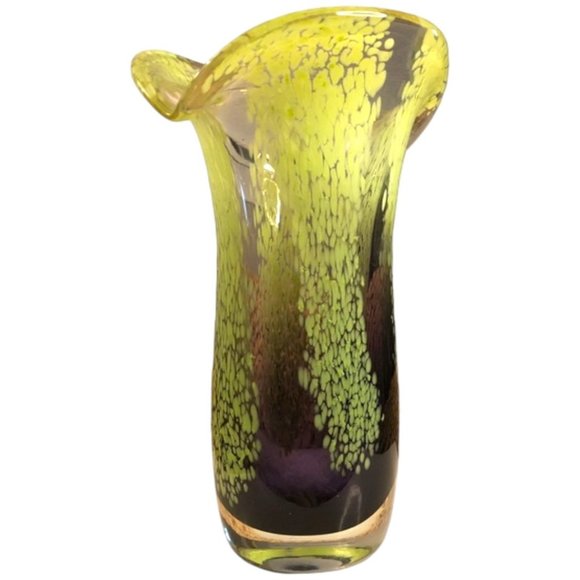 MURANO-STYLE Vtg Heavy Art Glass Vase Purple Clear Green MCM Contemporary - Picture 5 of 10